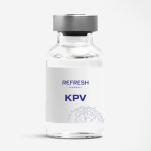 Peptide serum KPV bottle close-up on clean background