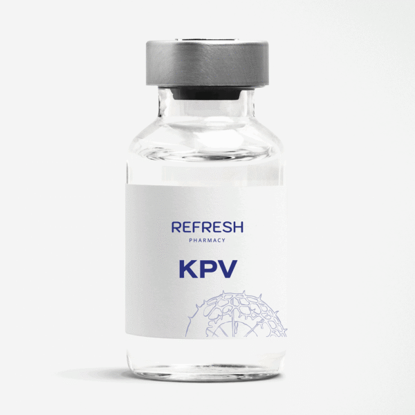 Peptide serum KPV bottle close-up on clean background