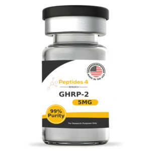 Peptide serum GHRP-2 dropper bottle on clean white surface