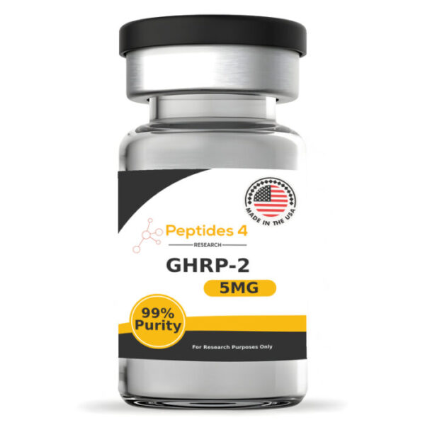 Peptide serum GHRP-2 dropper bottle on clean white surface