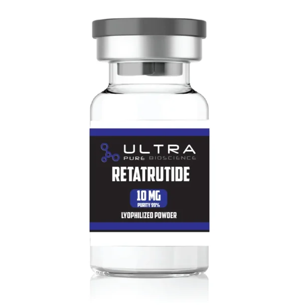 Peptide serum Retarutide product bottle close-up
